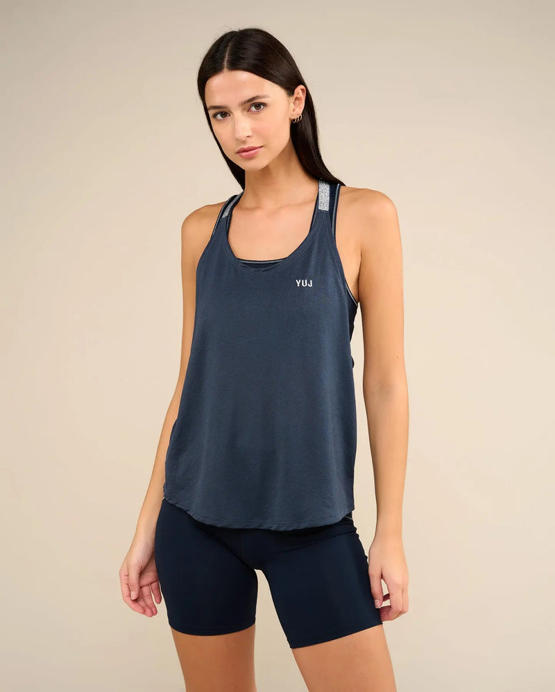 Débardeur de yoga ash blue et silver LEOTEE YUJ Paris