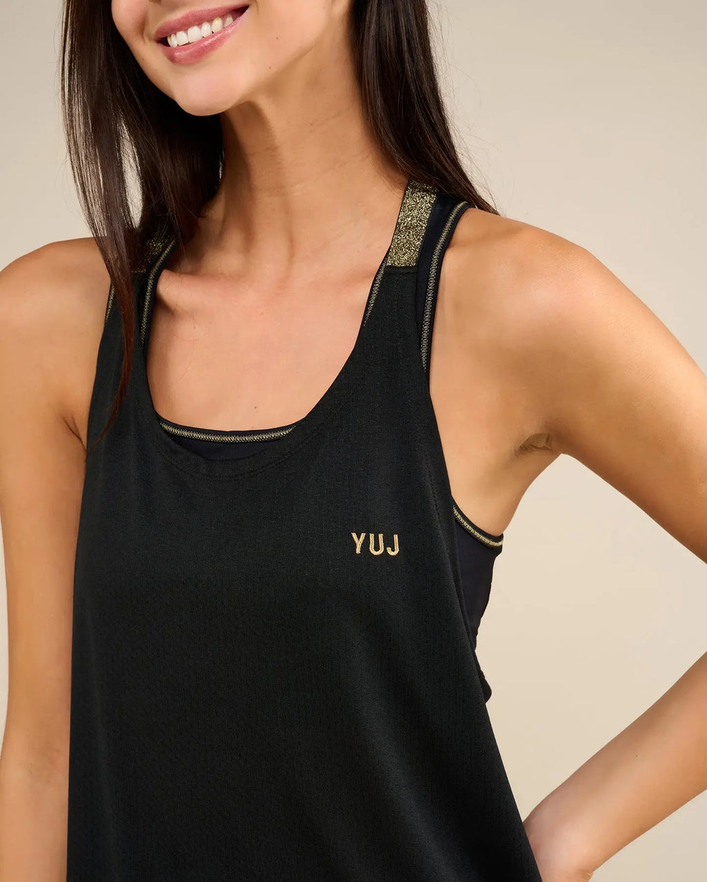 Débardeur de yoga noir et gold LEOTEE YUJ Paris