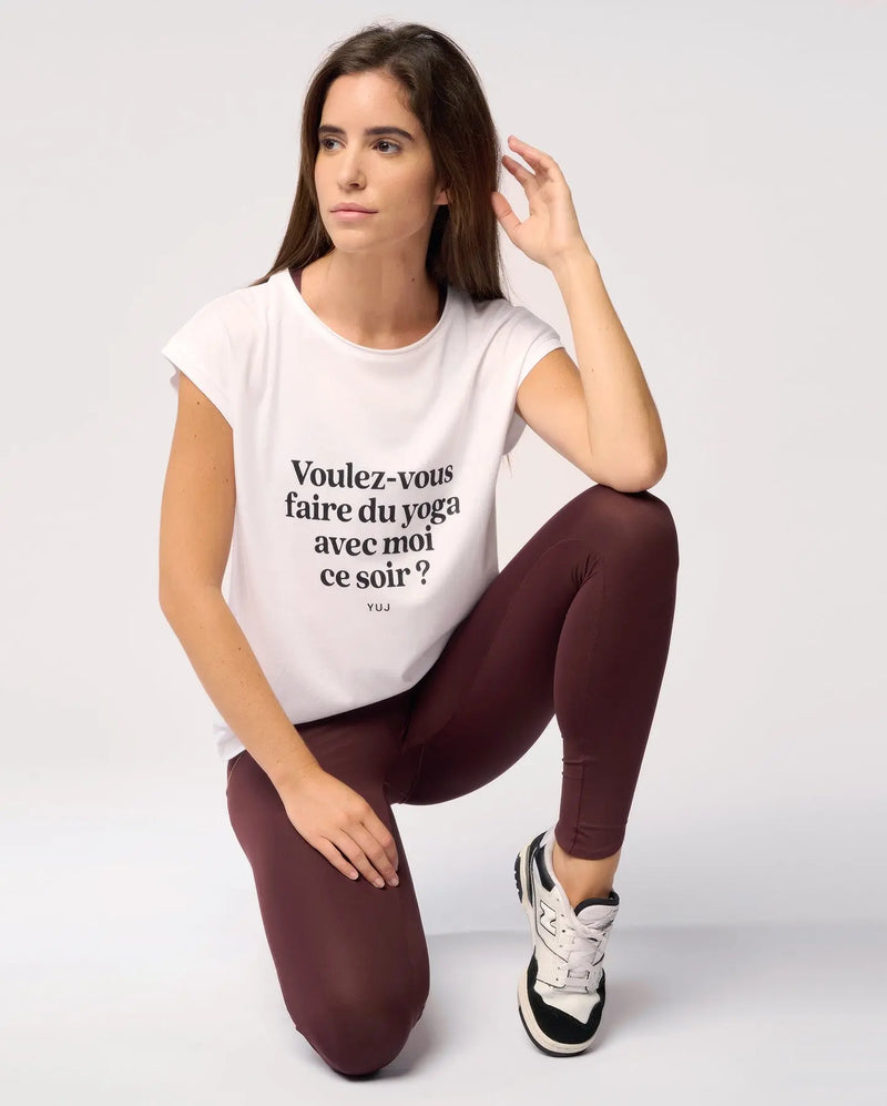 T-shirt en coton blanc "VOULEZ-VOUS ?" YUJ - Maison de pleine conscience