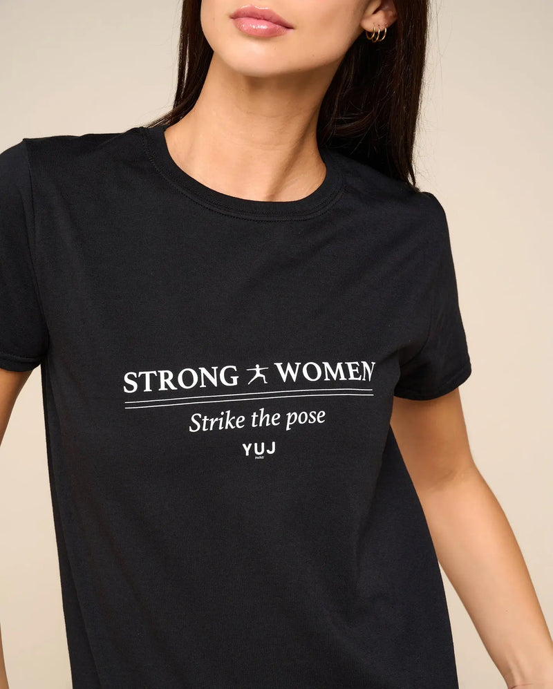 T-shirt en coton noir STRONG WOMEN YUJ Paris