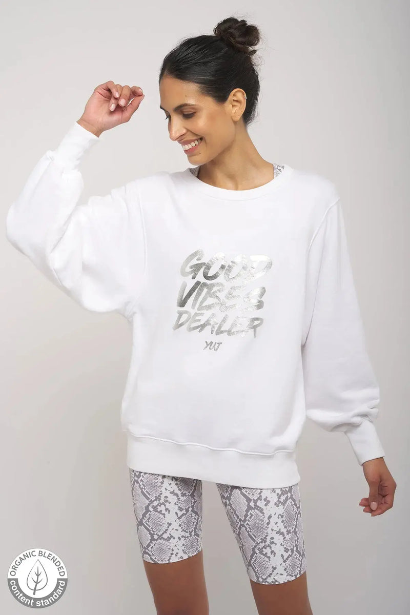 #Sweat blanc GOOD VIBES DEALER // Taille S YUJ Paris